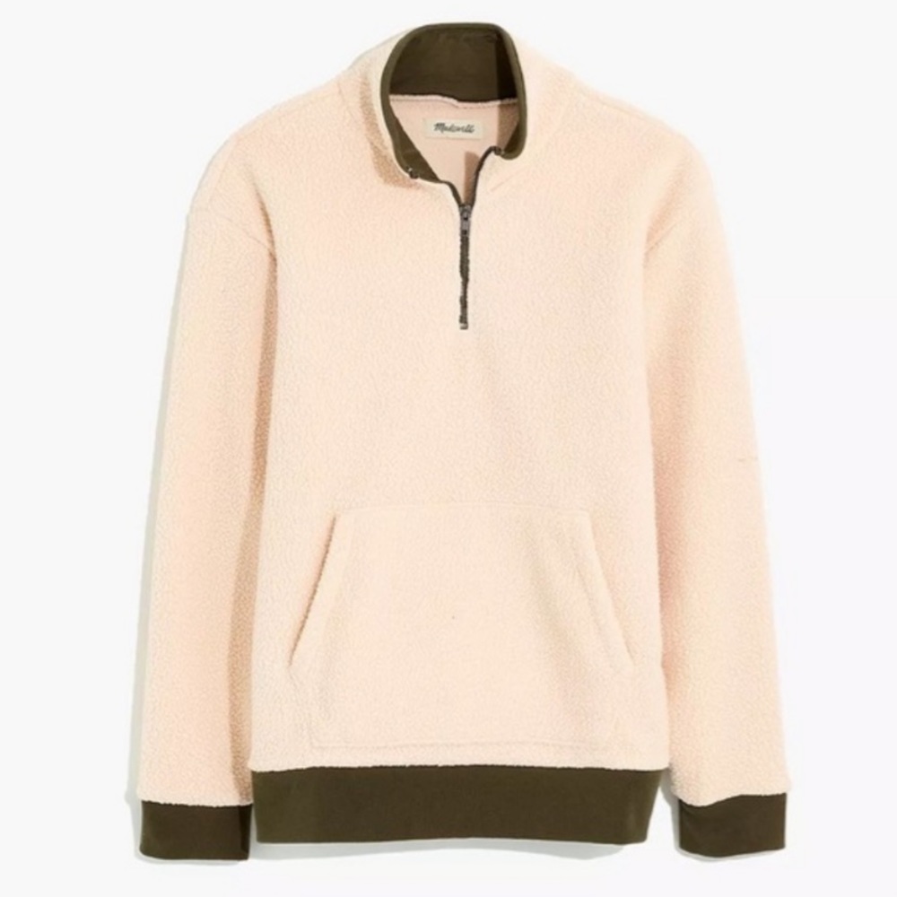 Madewell Men’s Re(sourced) Sherpa Half Zip Hoodie Sweatshirt, NWOT Medium
